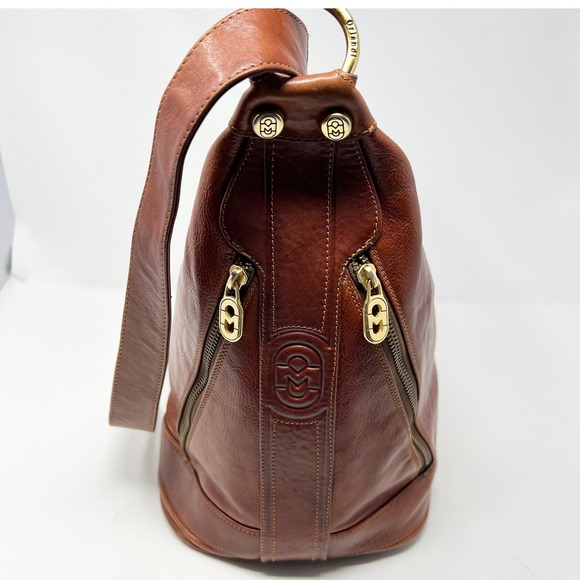Marino Orlandi Italian Cognac Leather Convertible Bucket Bag Backpack Crossbody main image 7